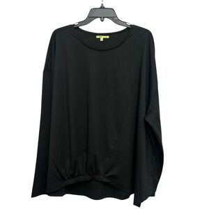 Trisha Tyler Long Sleeve Blouse Elastic Band Front Size 3X Black Assymetric NWT